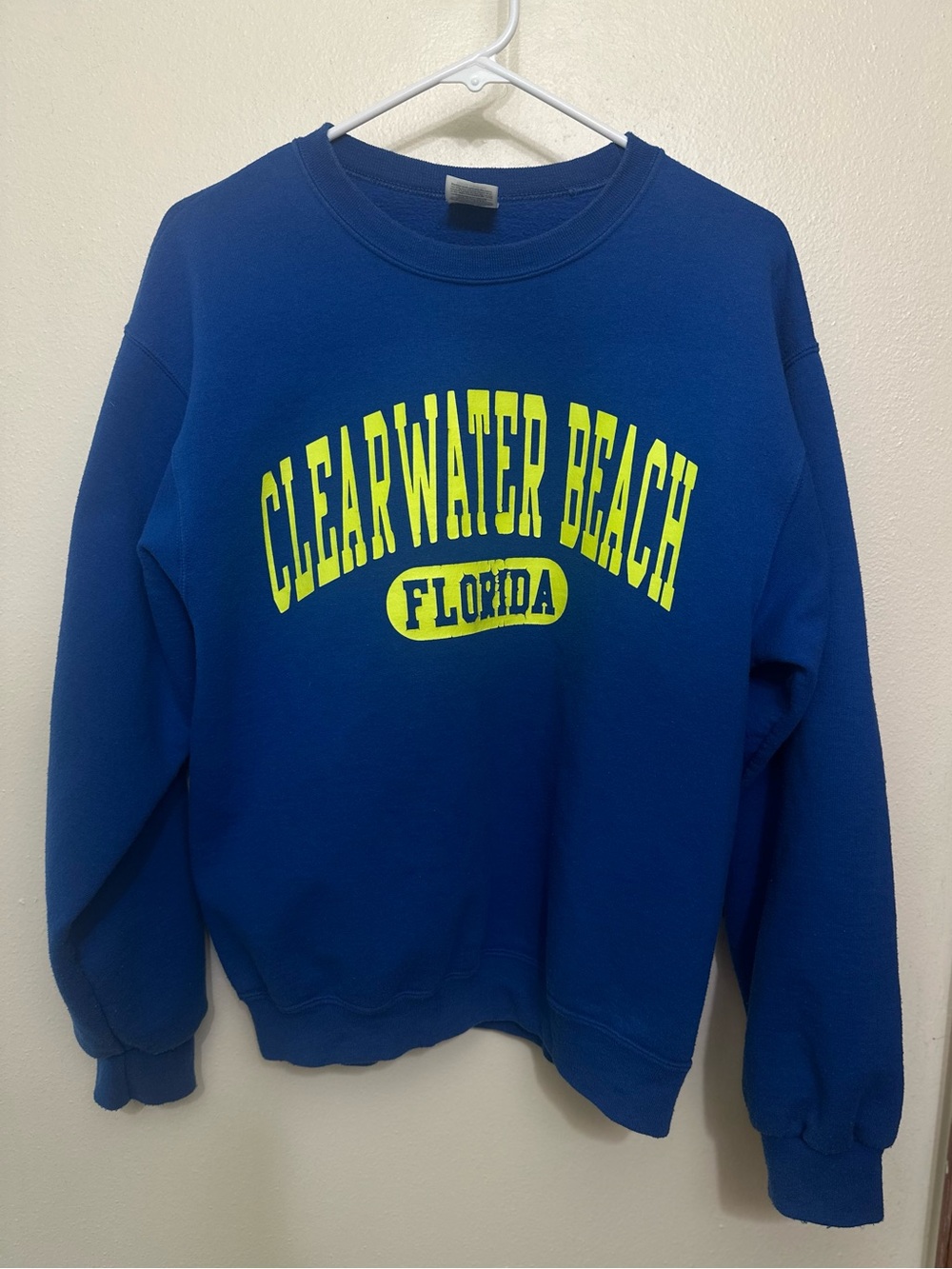 Jerzees Royal Blue Crewneck with Neon Yellow Graphic